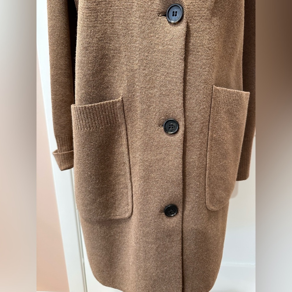 J Crew size XS light brown cardigan style knit sweater /coat.  Front pockets. - Picture 5 of 11